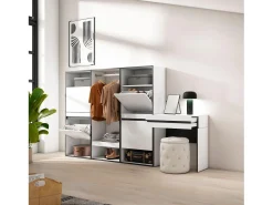 Zapatero, 250x35x145cm, Dormitorio, habitación, Vestidor abierto, Tocador, Blanco