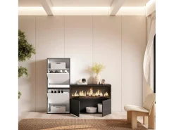 Zapatero, 167x35x145cm, Dormitorio, habitación, Chimenea eléctrica XXL, Blanco