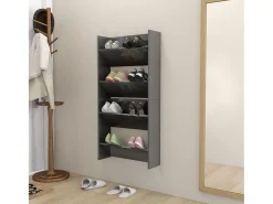 Zapateros de pared 2 uds contrachapada gris brillo 60x18x60 cm ES342417