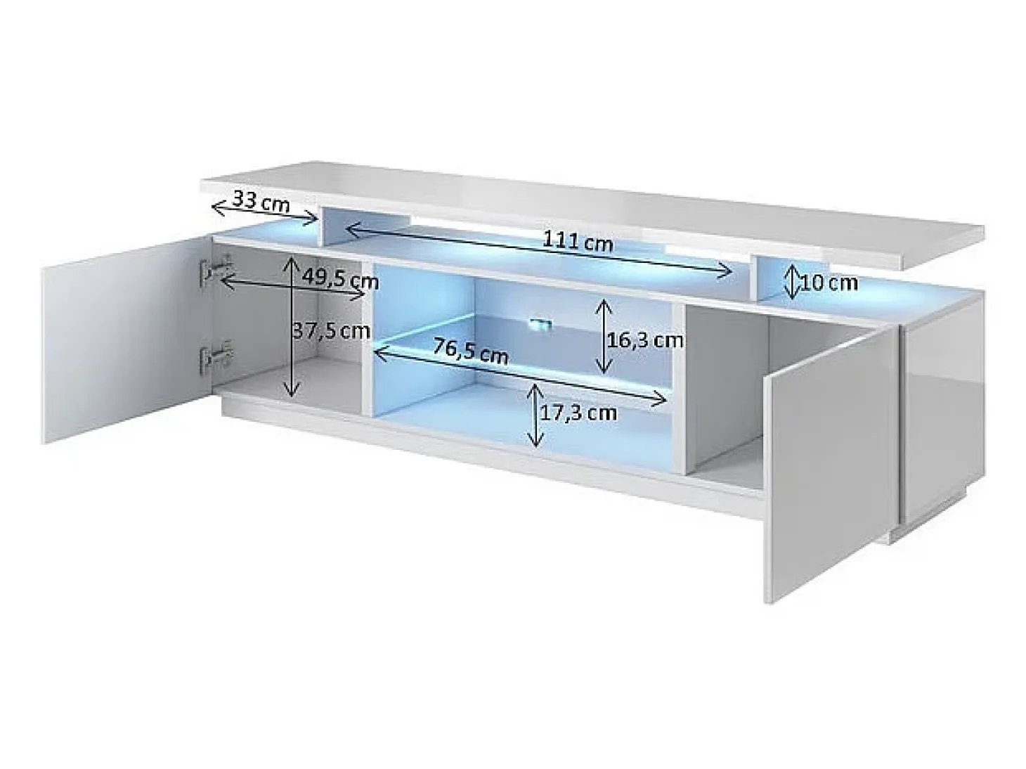 Zohra soporte de TV LED negro brillante 180 cm - Sin LED